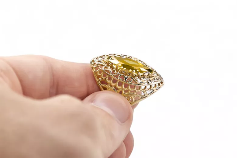 اللون الأصفر 14 كارت من الذهب الأصفر خاتم حرف يدوية فينتاج vrc090y